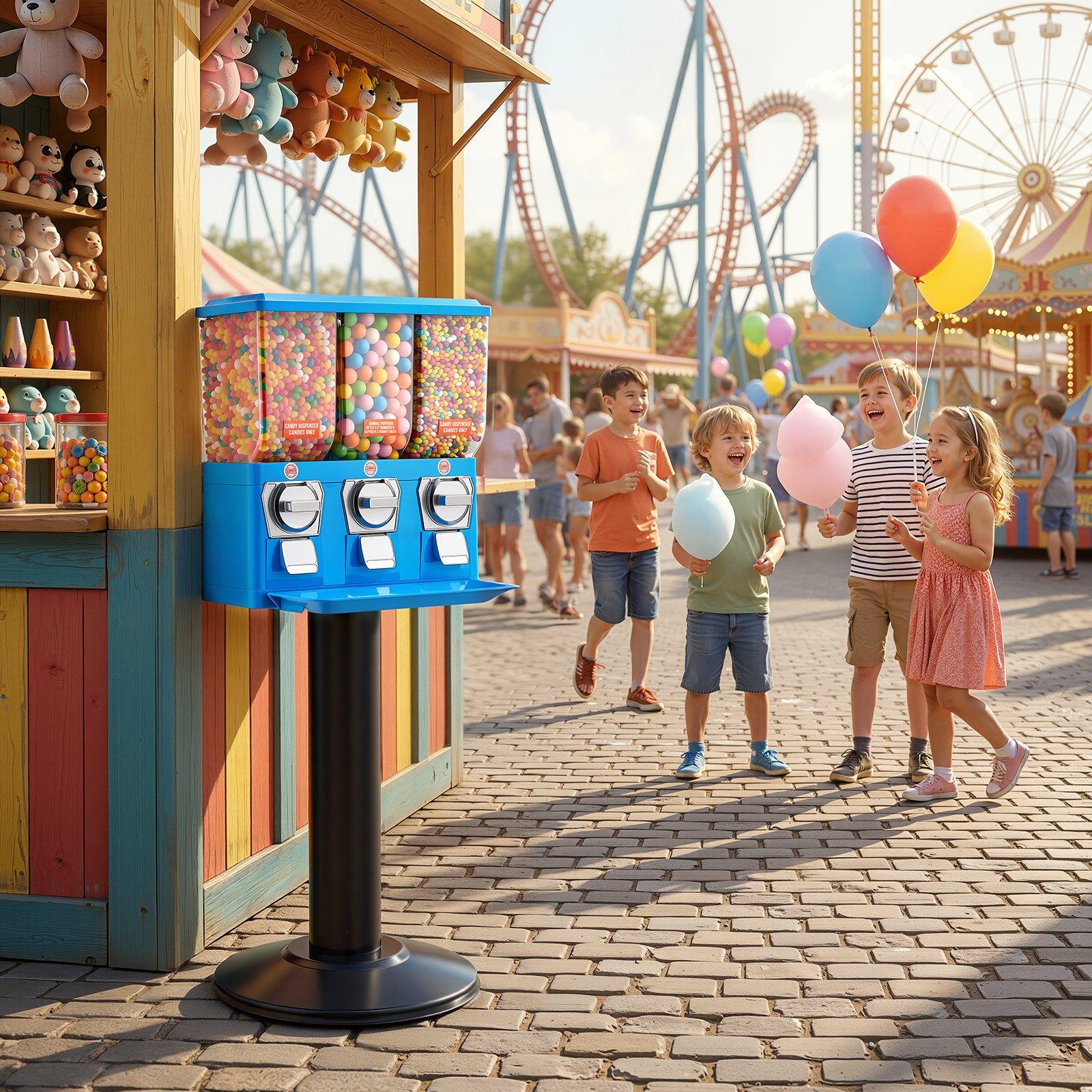 VEVOR Candy Vending Machine, Triple Compartment Candy Vending Machine with Stand, Gumball & Candies Vendings Machines with Built-In Cash Box, Detachable, Vintage Candies Dispenser for Shops, Arcades