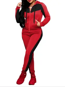 Two-piece Set Women's Colorblock Zip Up Hoodie & Pocket Pants Casual Long Sleeve Hooded Sweatshirt & Jogger Pants Sweatsuit Set Outfit for Daily Wear, Ladies Fall & Winter Clothes, Sporty Set, Sporty Chic Outfit, Casual Sports Wear