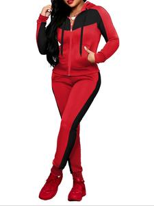two-piece set women's colorblock zip up hoodie & pocket pants, casual long sleeve hooded sweatshirt & jogger pants for daily wear, ladies fall & winter clothes