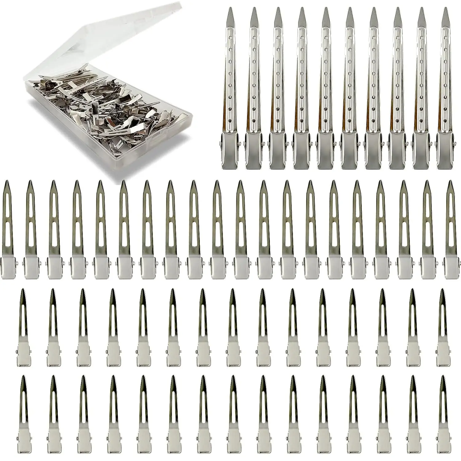 60 Pcs Silver Metal Duck Bill Hair Clips for Women, Professional Alligator Clips for Styling Curly Hair, Sectioning, Pin Curls & DIY, with Case, Diy Enthusiasts, Roller Clips