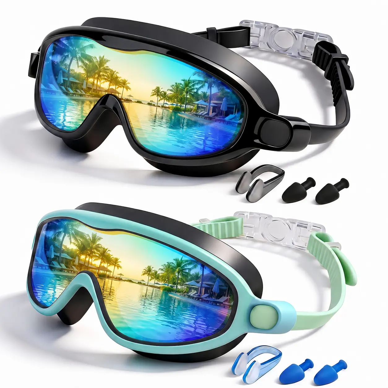 Kids Swimming Goggles 2 Pack, Anti Fog & UV Swim Goggles for Boys Girls, No Leak Pool Beach Essentials for Kid 3-14