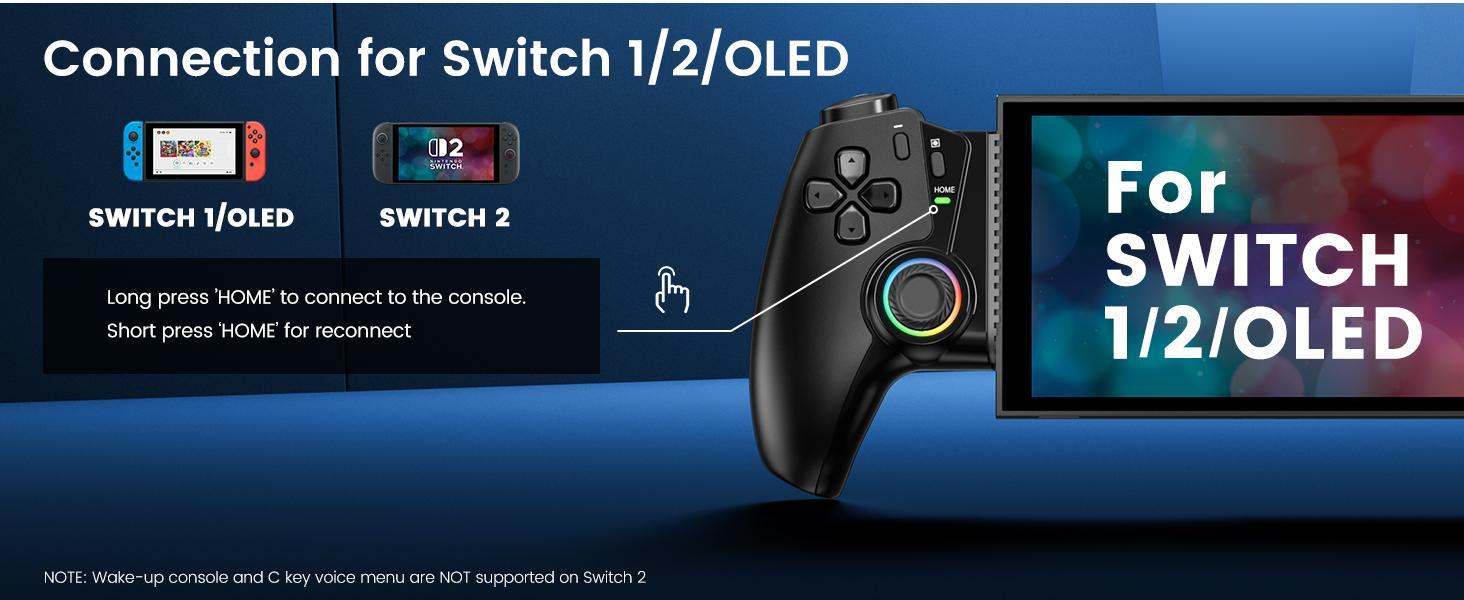 BEBONCOOL Switch/Switch2 Controller Compatible With Nintendo Switch 2/1/OLED With Hall Joystick LED, Wireless One-Piece Handheld Mobile Phone Controller for iPhone Android Support Xbox Cloud, Steam Link, GeForce Now