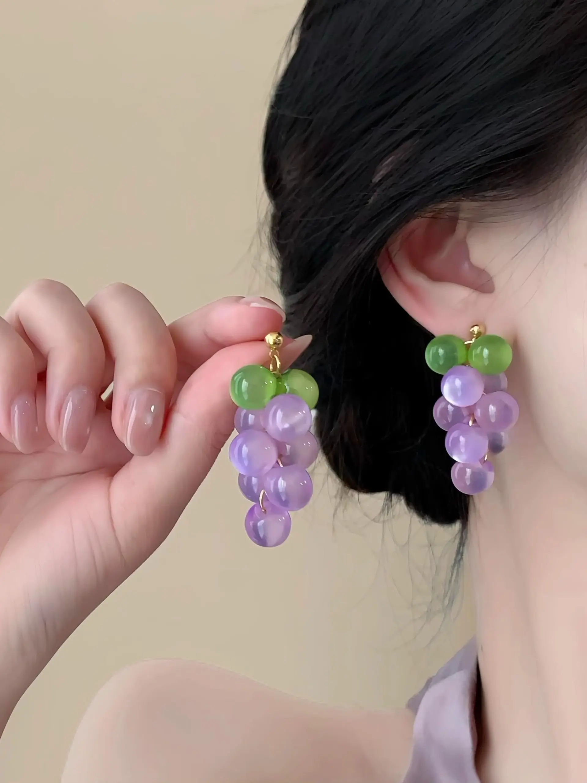 「Handmade Grape Cluster Earrings, Sweet and Fresh Fruit Jewelry, Summer Design, Perfect for Any Occasion, Ideal Gift Idea🎁」