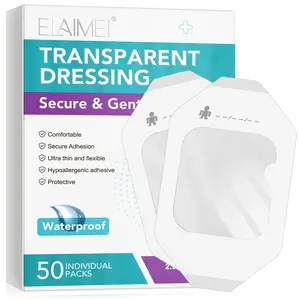 ELAIMEI Transparent Film Dressing (6x7 cm), 50-pack; waterproof transparent band-aids, suitable for tattoo care, shower protection, and general care
