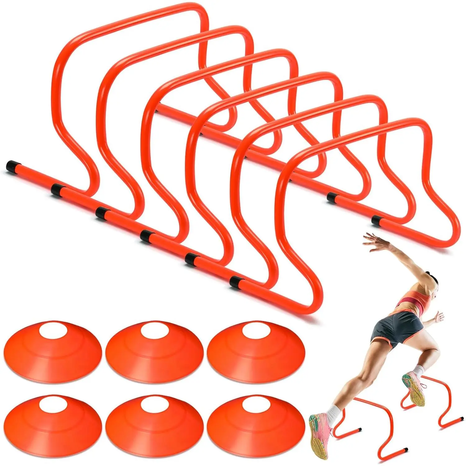 6 Sets 12" Speed Agility  Hurdles for Athletes Soccer  Hurdles Agility  Equipment with Marker Cone Adjustable  Hurdle Plyometric Hurdles for Basketball