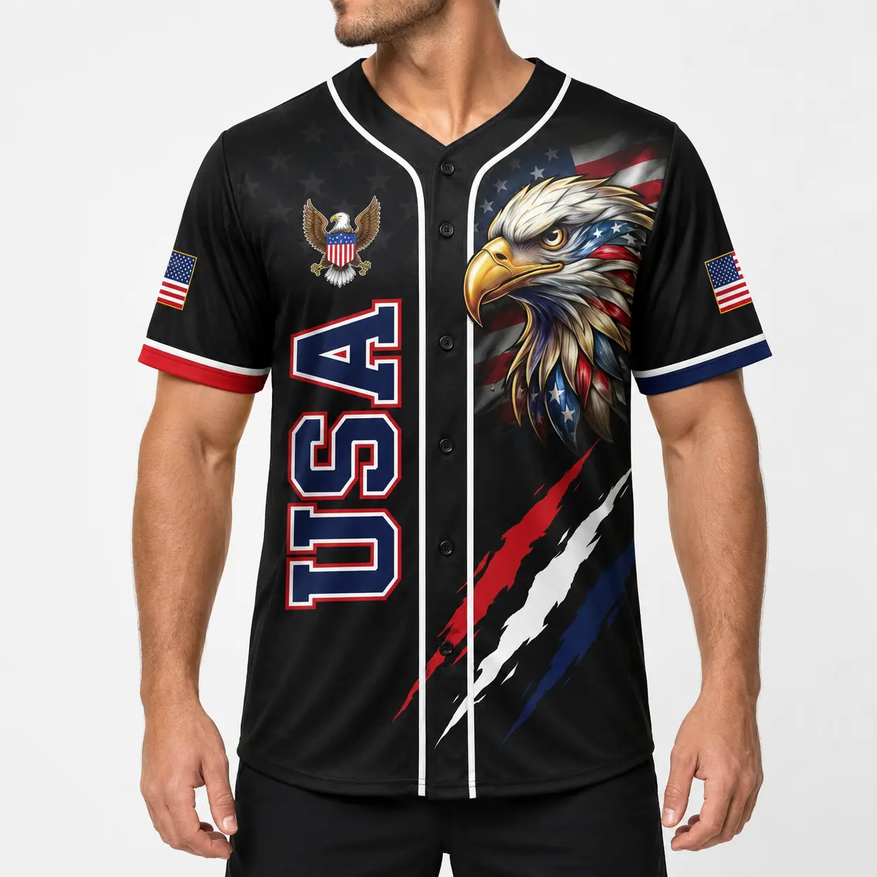 Patriotic Eagle Baseball Jersey for Men Women, USA America Graphic Button Down Shirt, Lightweight Polyester 4th of July Outfit, Game Day BBQ Party Top,clothes,outfits,men's wear,men fashion,summer men clothes,fashion men clothes