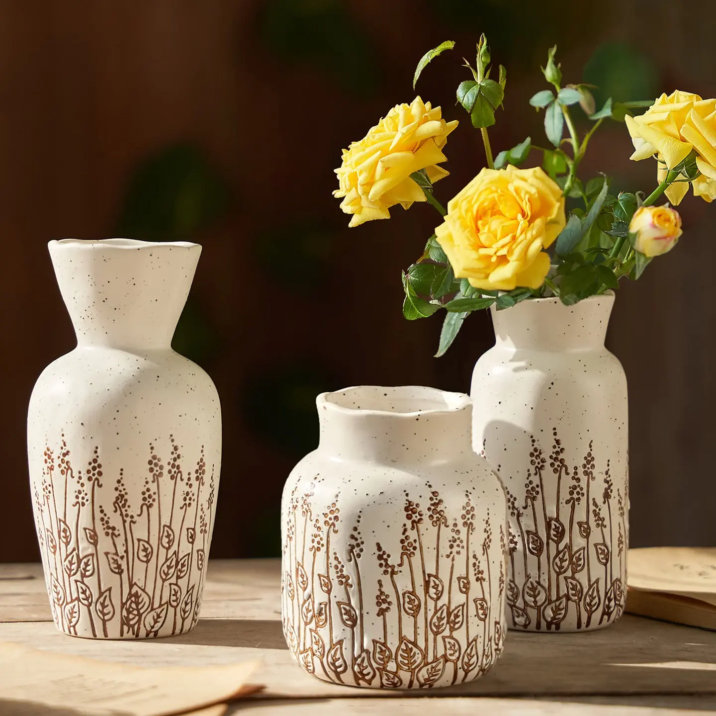 Handcrafted Vintage Bohemian Lavender Floral Ceramic Vase, French Country Art Style, Wave Design, Home Decor, Garden Arrangements, Wedding Gift