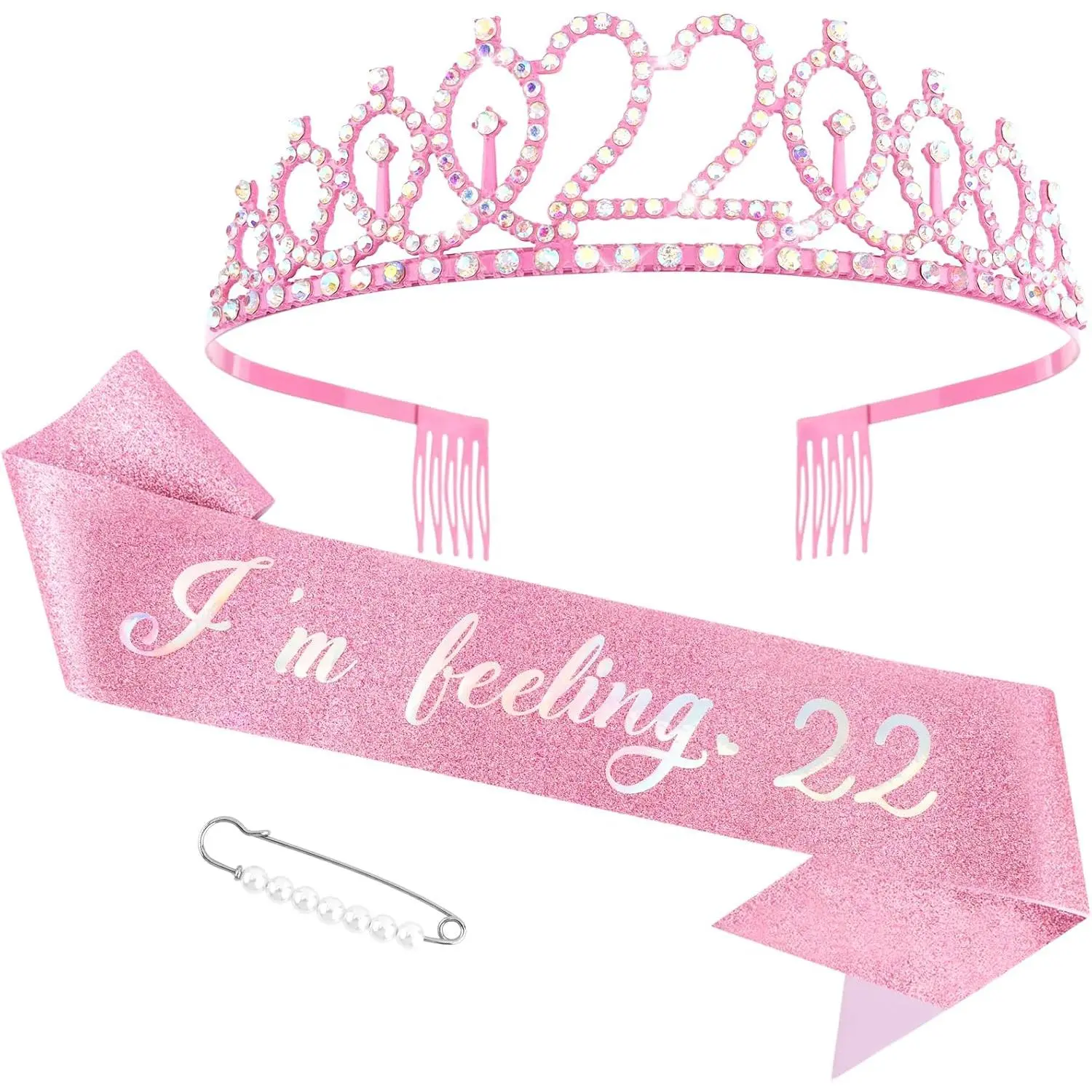 22nd Birthday Decorations for Women  I'm Feeling 22 Birthday Tiara Crown Headband and Sash Gifts For 22 Year Old Women
