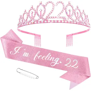 22nd Birthday Decorations for Women  I'm Feeling 22 Birthday Tiara Crown Headband and Sash Gifts For 22 Year Old Women