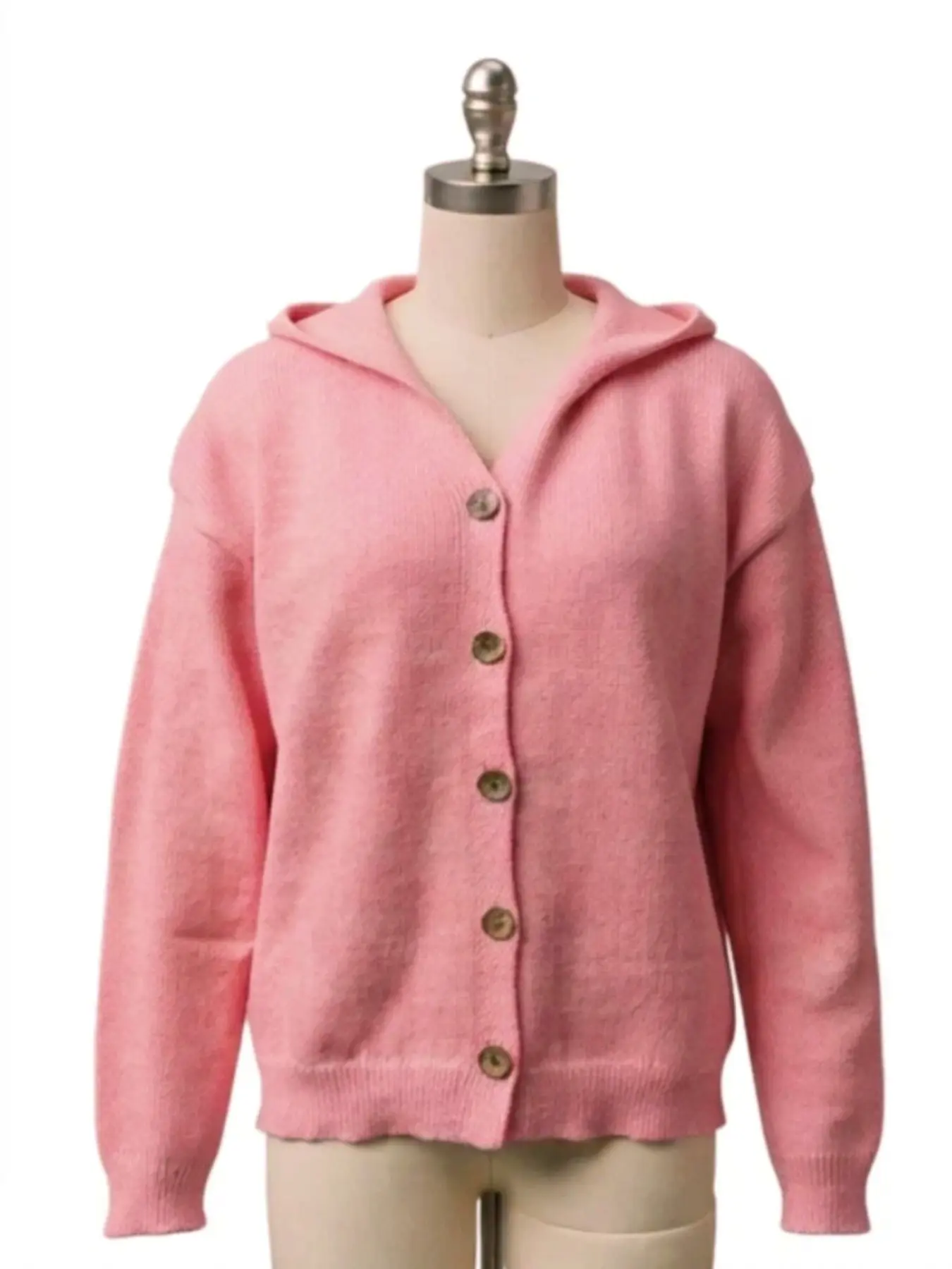 Women's Hooded Button Down Knit Cardigan, Long Sleeve Hoodie Sweater, Casual Loose Fit, Lightweight Fall Winter Outerwear with Pockets