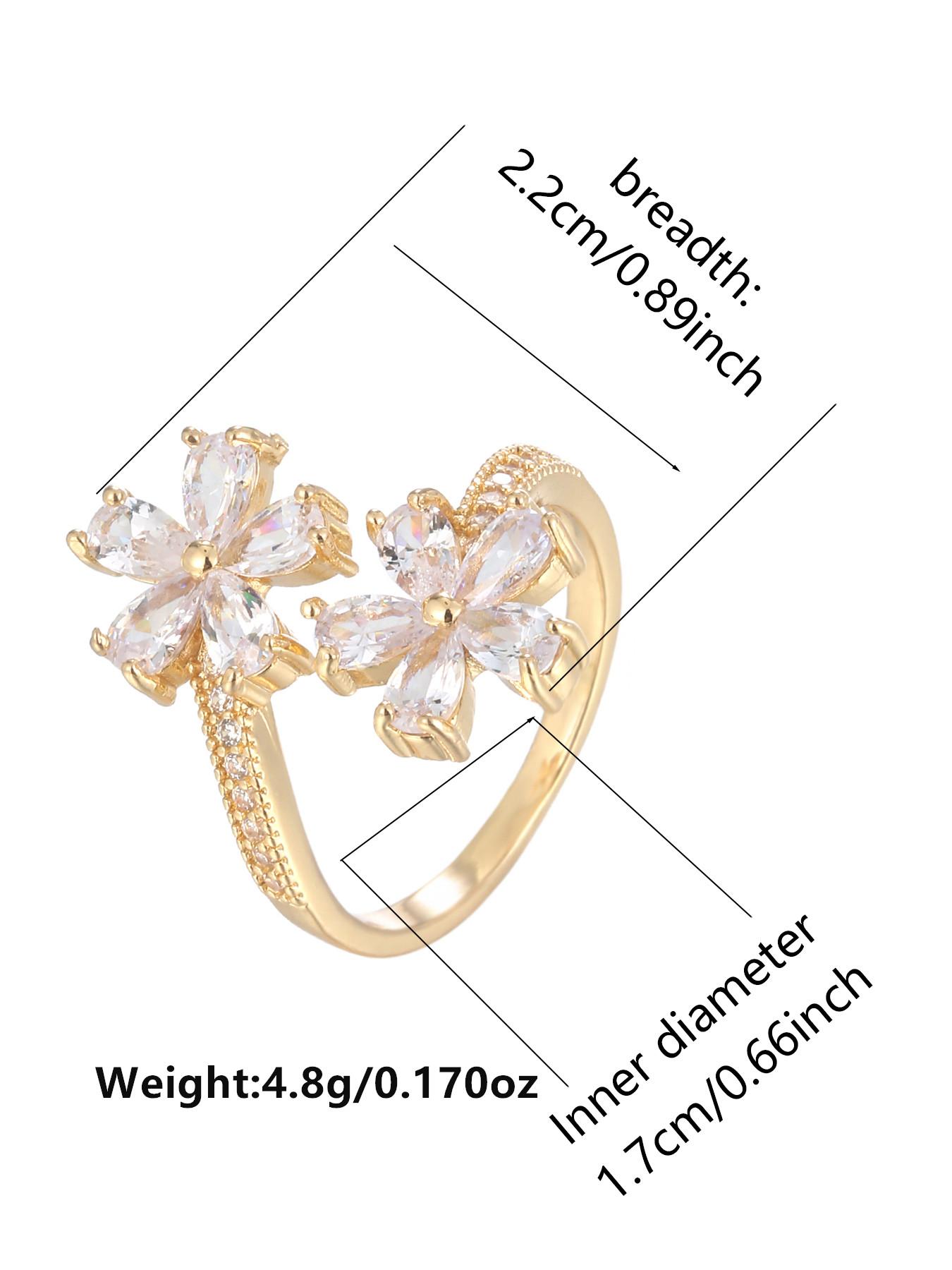 A fresh floral design with an artificial zircon opening for adjustable ladies' rings Cubic Zirconia Rings