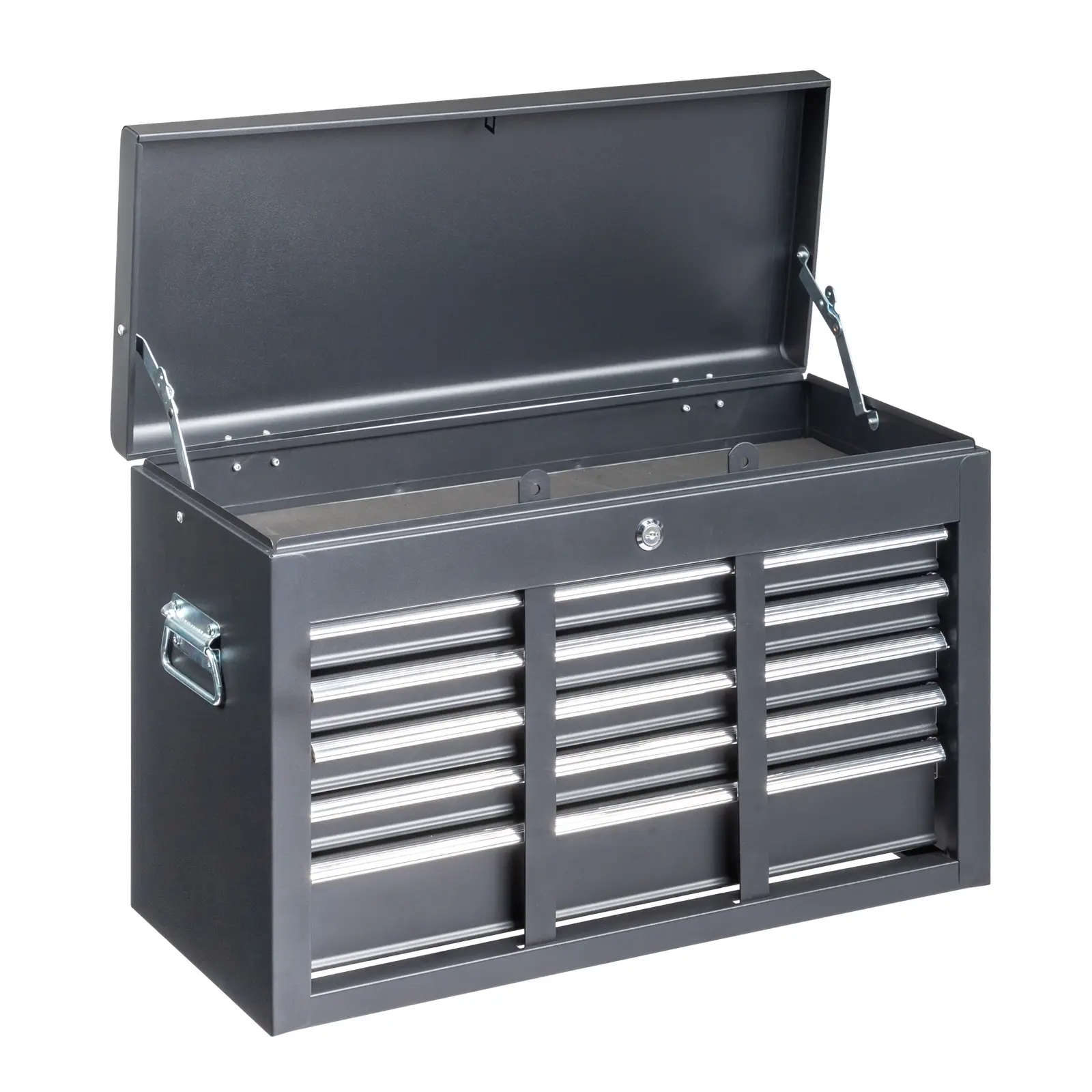 Metal Tool Box, Heavy Duty Steel Tool Chest with Lock, Black Storage for Garage