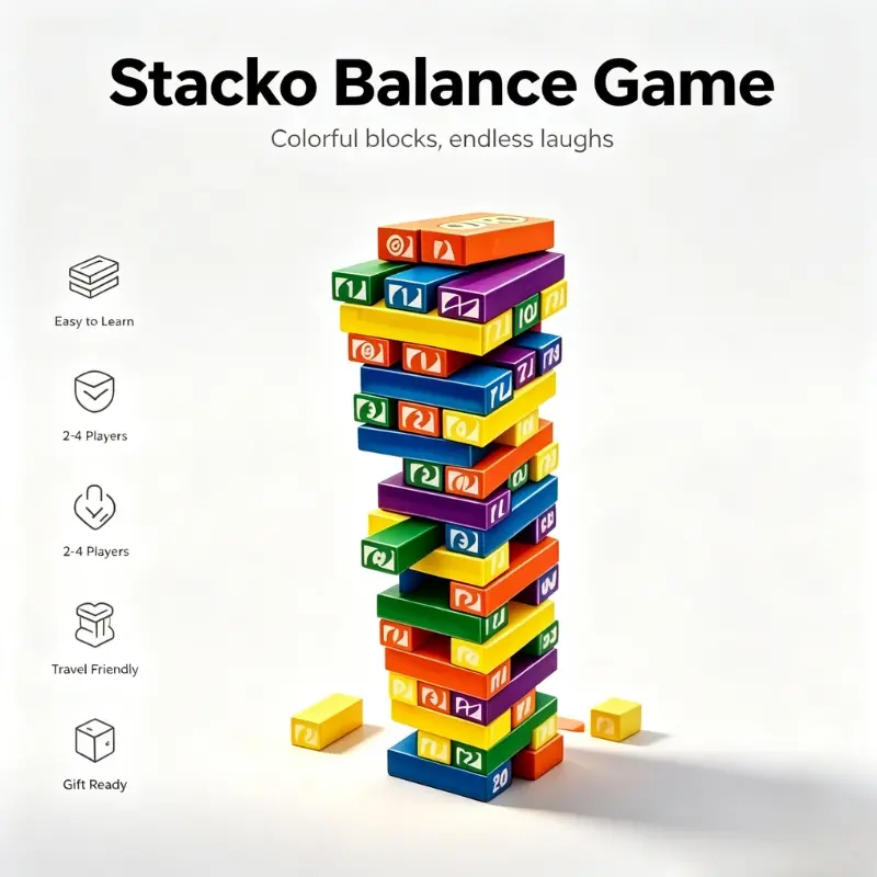 Portable UNO Stacko Tabletop Stacking Game, Exciting Pull Block Tumbling Tower Toy, Casual Entertainment Board Game for Friends Reunion