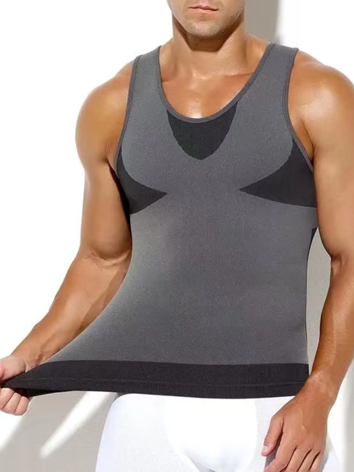 1 Count Men's Sports Tummy Control Shapewear Tank Tops, Elastic Basic Vest, High Compression Elasticy Fashion Shaping Vest, Breathable Comfortable Waist Trainer Body Shaper Top, Suitable For Daily Training & Fitness & All Seasons