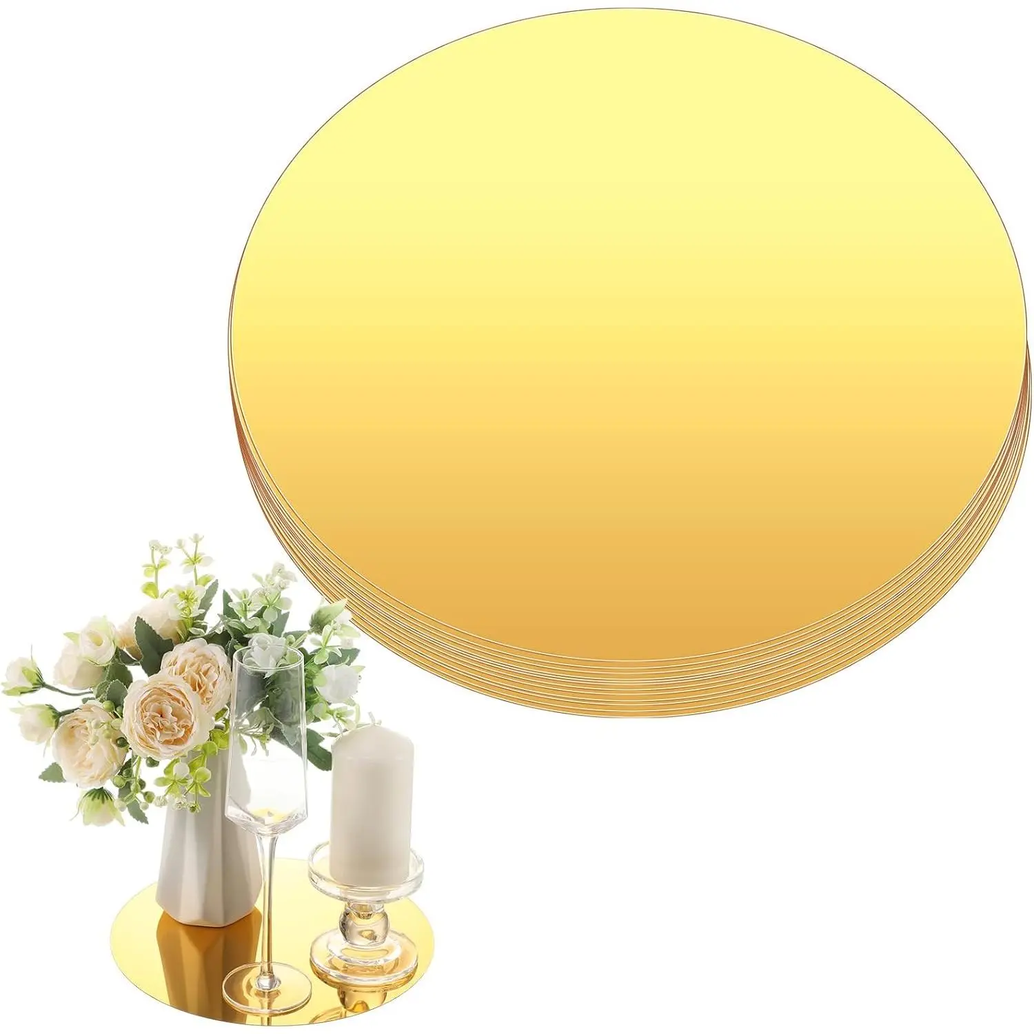 6 count 10 Inch  Round Mirrors for Tables Centerpieces Circle Mirrors Candle Plates for Wall Wedding Table Centerpieces for  Shower Party, Thickness 1 mm ()