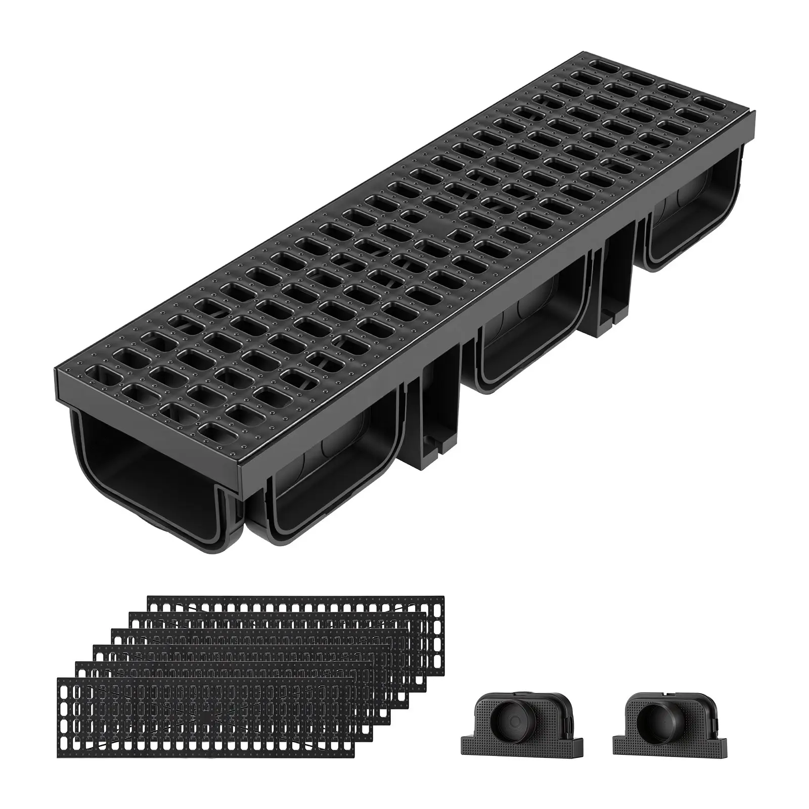 【DealsForYouDays】VEVOR Trench Drain, 20.1x 5.5x 3.5 in, 6 Pack Linear Drainage Channel, HDPE Channel Drain with Grates End Caps, Premium Outdoor Drainage System for Driveway, Patio, Pool, Garden, Yard, Black