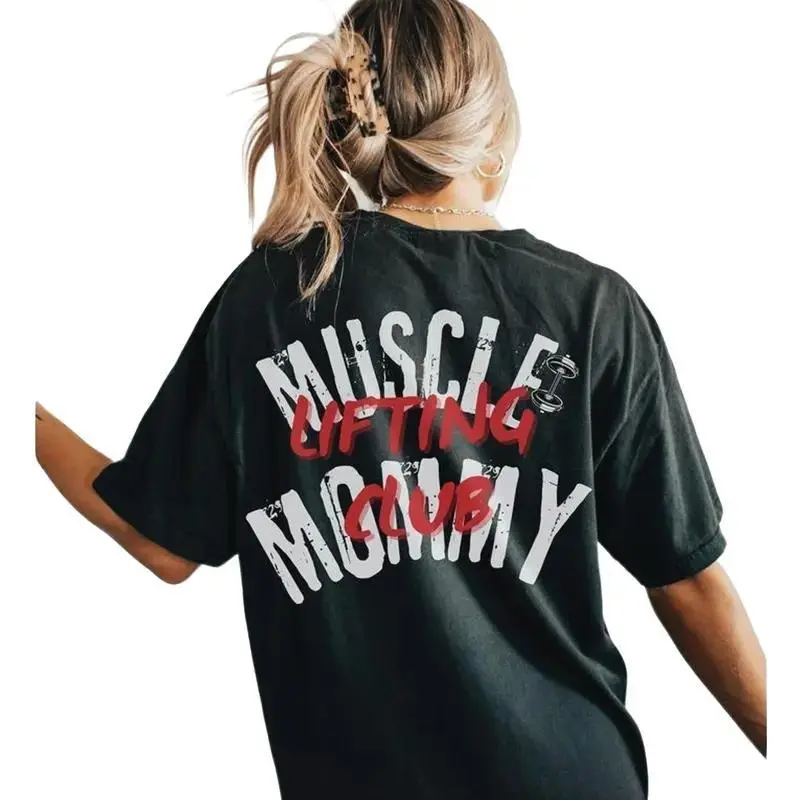 Women's Muscle Mommy Lifting Club Graphic Tee (NEW) - Comfortable Gym Top, Athletic Training Apparel, Athleisure Wear for Her - Unbeatable Price t0115