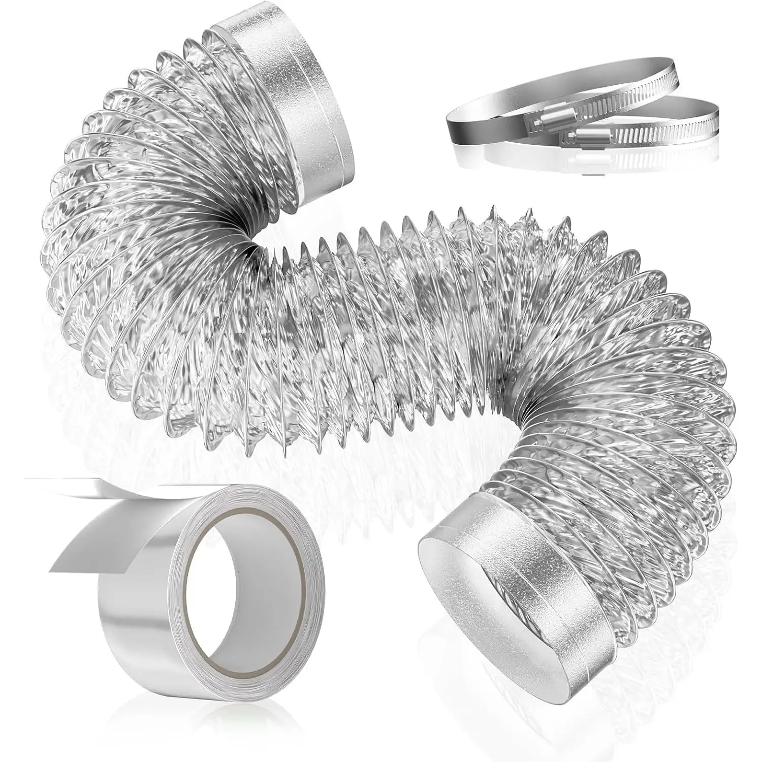 Dryer Vent Hose 4 Inch 3FT Heavy Duty Flexible Exhaust Duct Hose, Thick 6-Ply  Foil Insulated Ducting for Tight Space, HVAC Ducting Kit with 2 Clamps and 1 Tape
