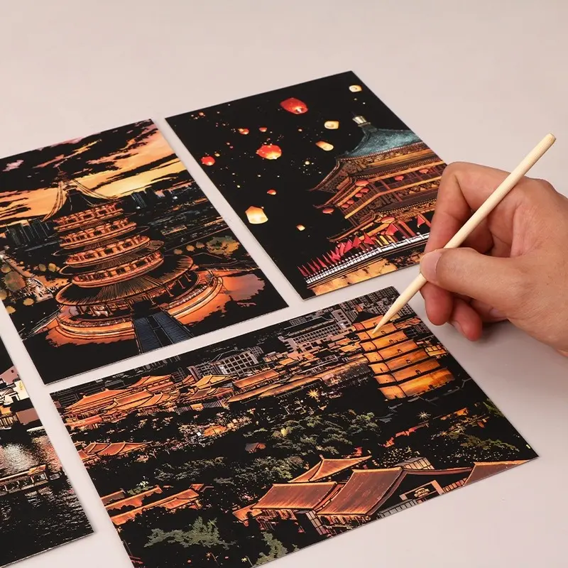Creative Personal Fun Leisure City Night Scene Scratch Art, Classic Landmark Buildings Scratch Toy, Student Creative Play, Sticker Scratch-Off
