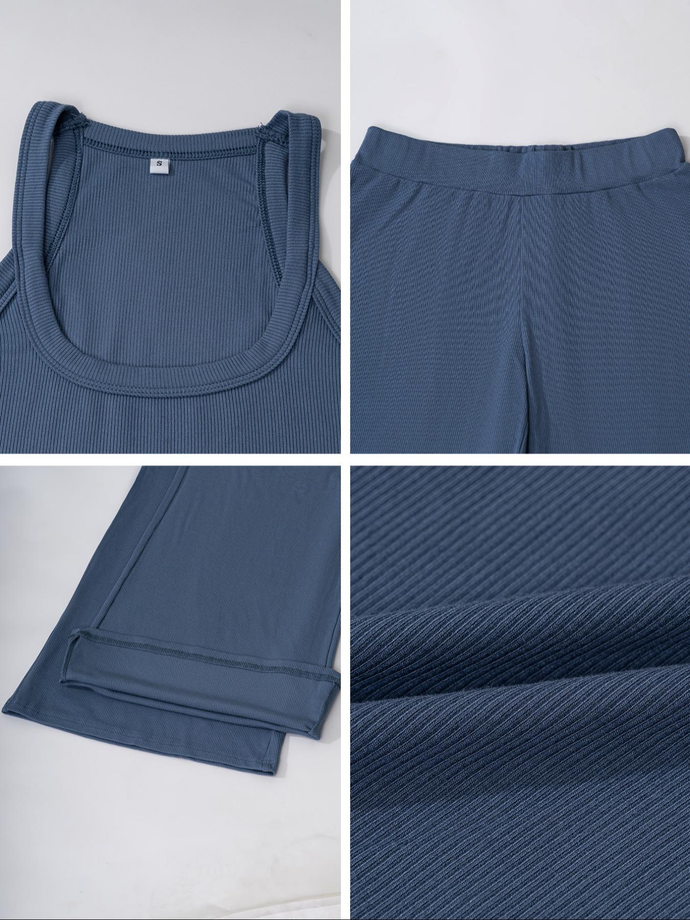 Women's Casual Chic Two-Piece Set, Plain Color Crop Top & Pants, Summer Fitted Thin Fabric, Daily Wear Essentials