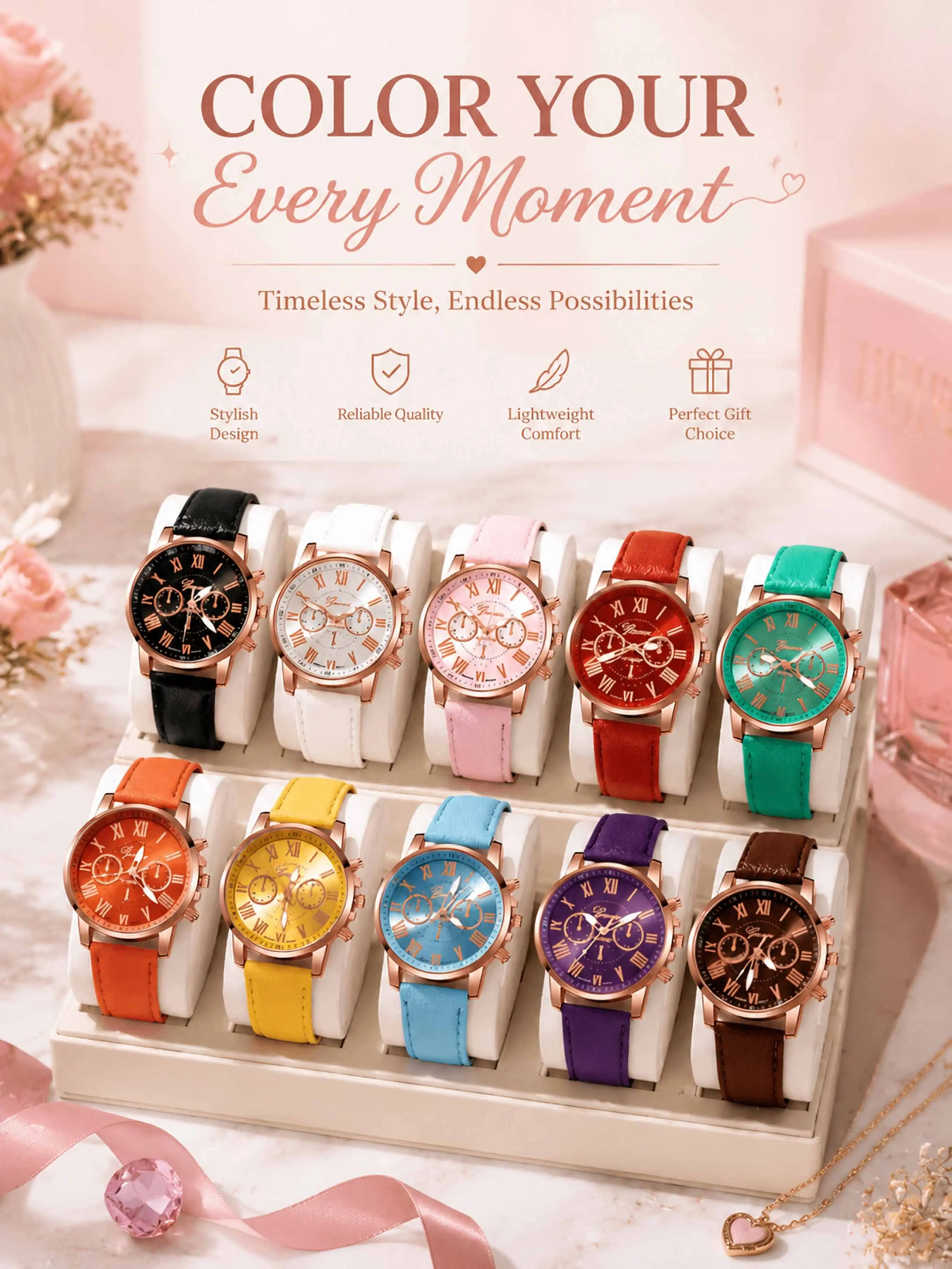 Women's Fashion Quartz Watch, Minimalist Delicate Watch with Leather Strap, Girly Watch for Teen Girls, Everyday Casual, School & Office Wear, Graduation & Back to School Gift