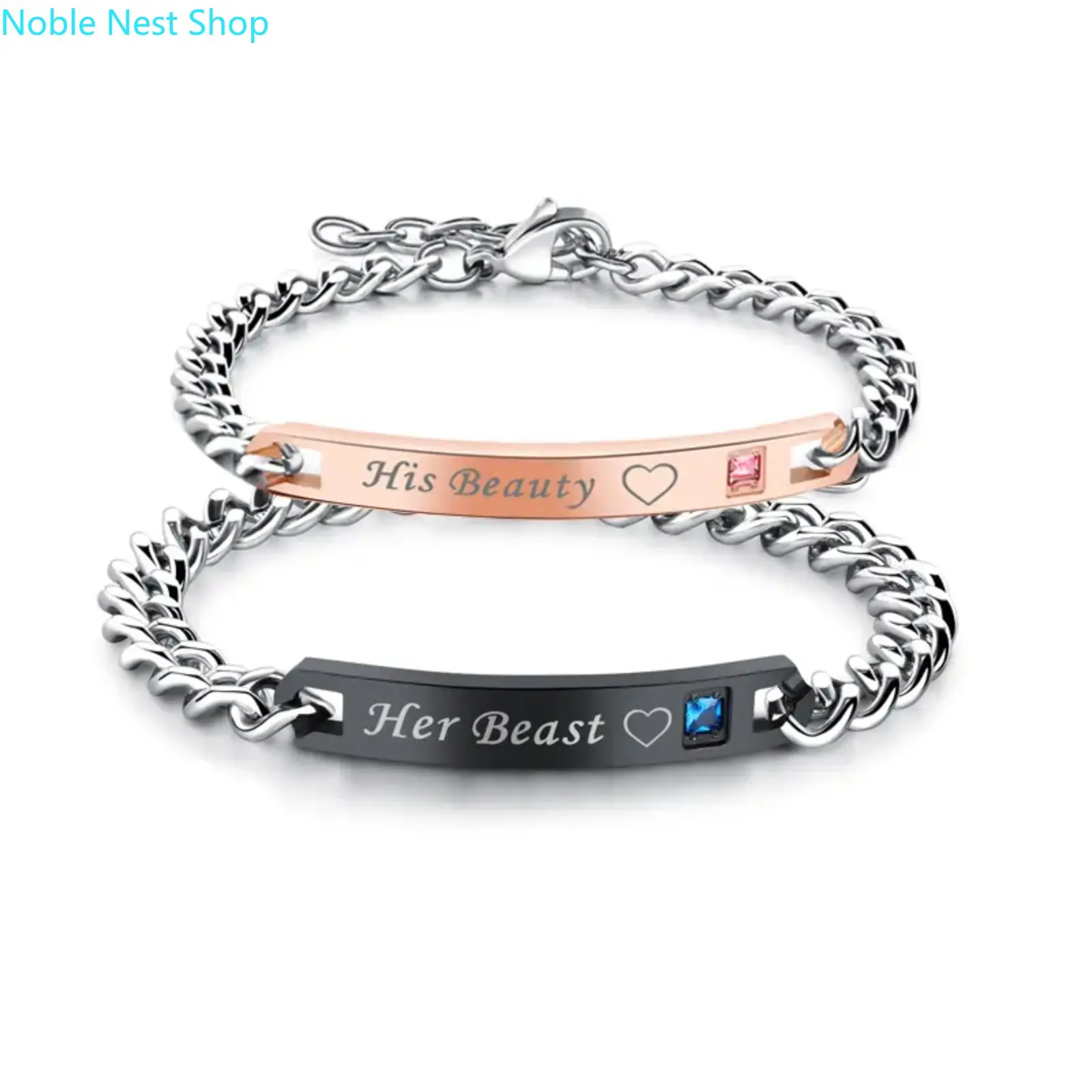 2Pcs King Queen Couple Bracelets Set, Stainless Steel Crown Charm His Hers Matching Promise Jewelry Gift