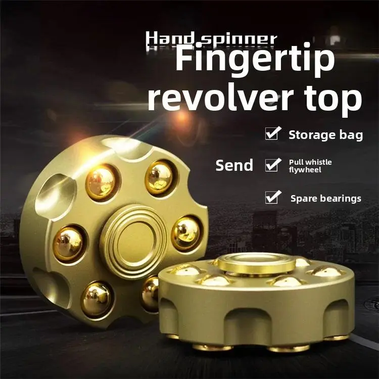 Brass Revolver Fidget Spinner – Metal Detachable Bullet Finger Gyro, EDC Stress Relief Desk Toy for Adults (Not for Children)