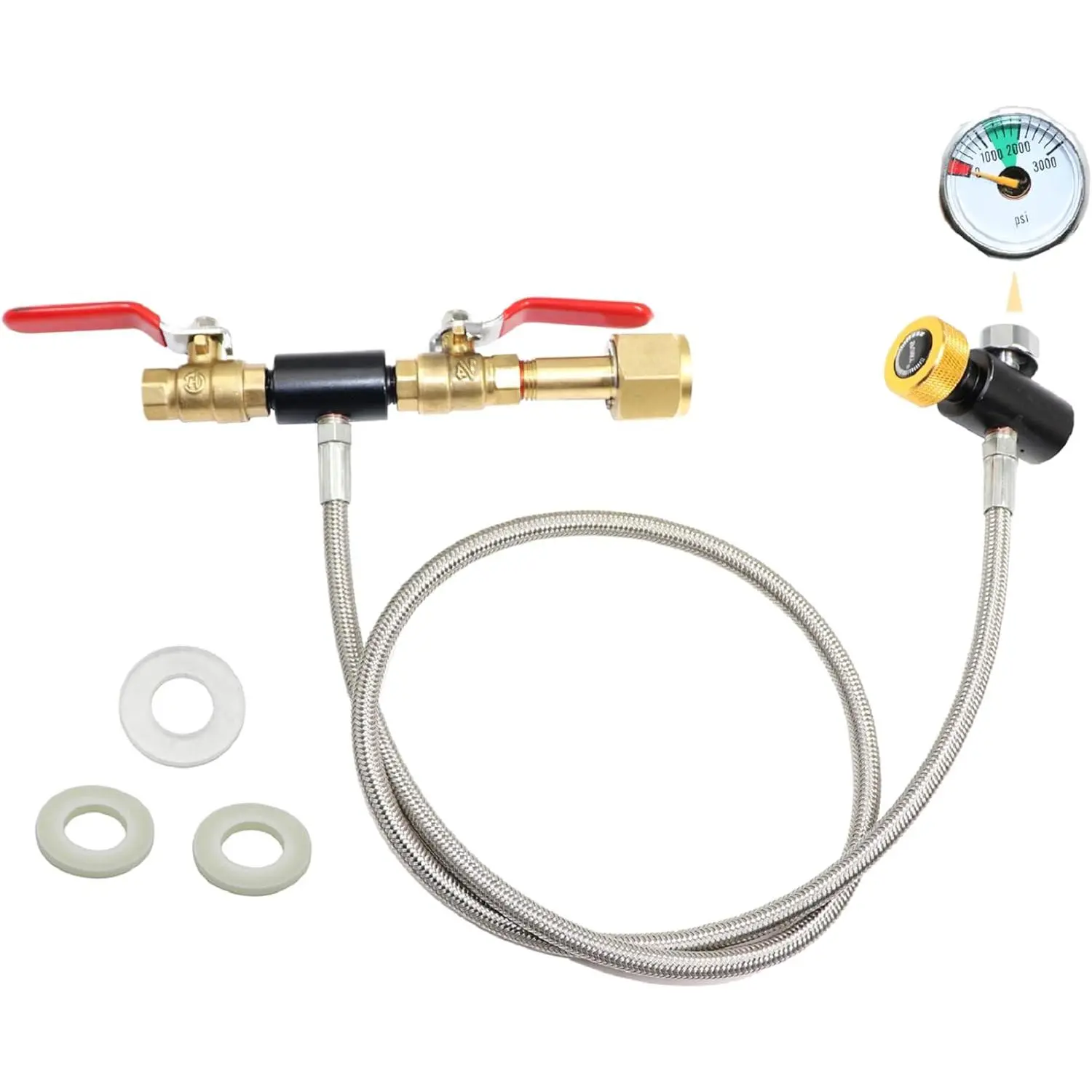 CGA320 CO2 Cylinder Refill Adapter Hose, CO2 Refill Station Connector Kit for Filling Blue Soda-maker Tank(CGA320 to TR21-4 Thread, Dual Valve with Gauge) (24 Inch)