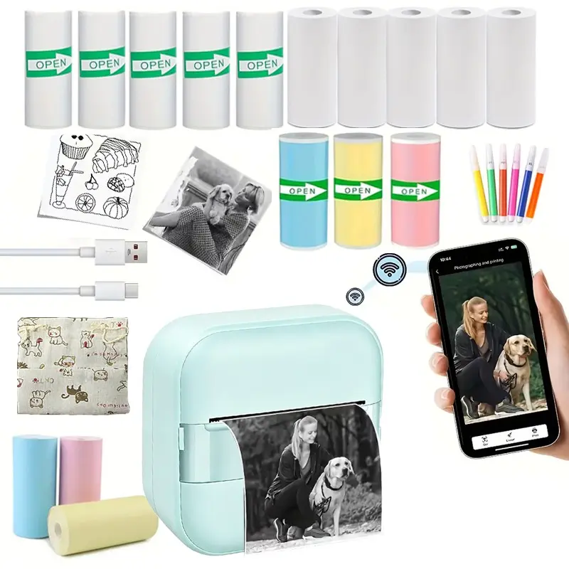 Portable Printer, Mini Pocket Wireless Thermal Printer, Label Receipt Photo Note Learning Home Office, Smart Inkless Thermal Printer