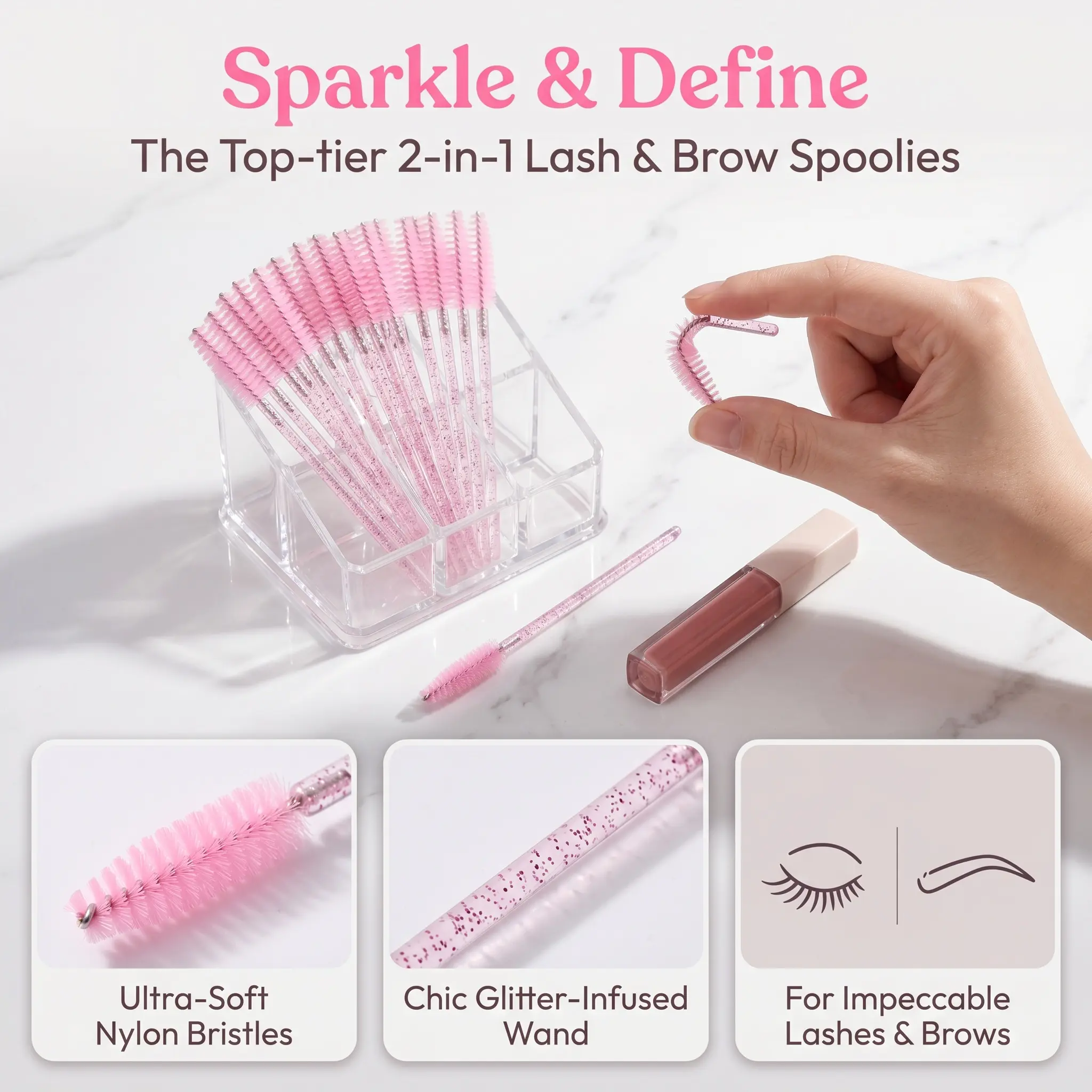 50 PCS Clear Hand-held False Eyelash Combs, Portable Disposable Eyelash Combs, Professional Women's Makeup Tools, Summer Makeup, Eyelash Brush -YY1