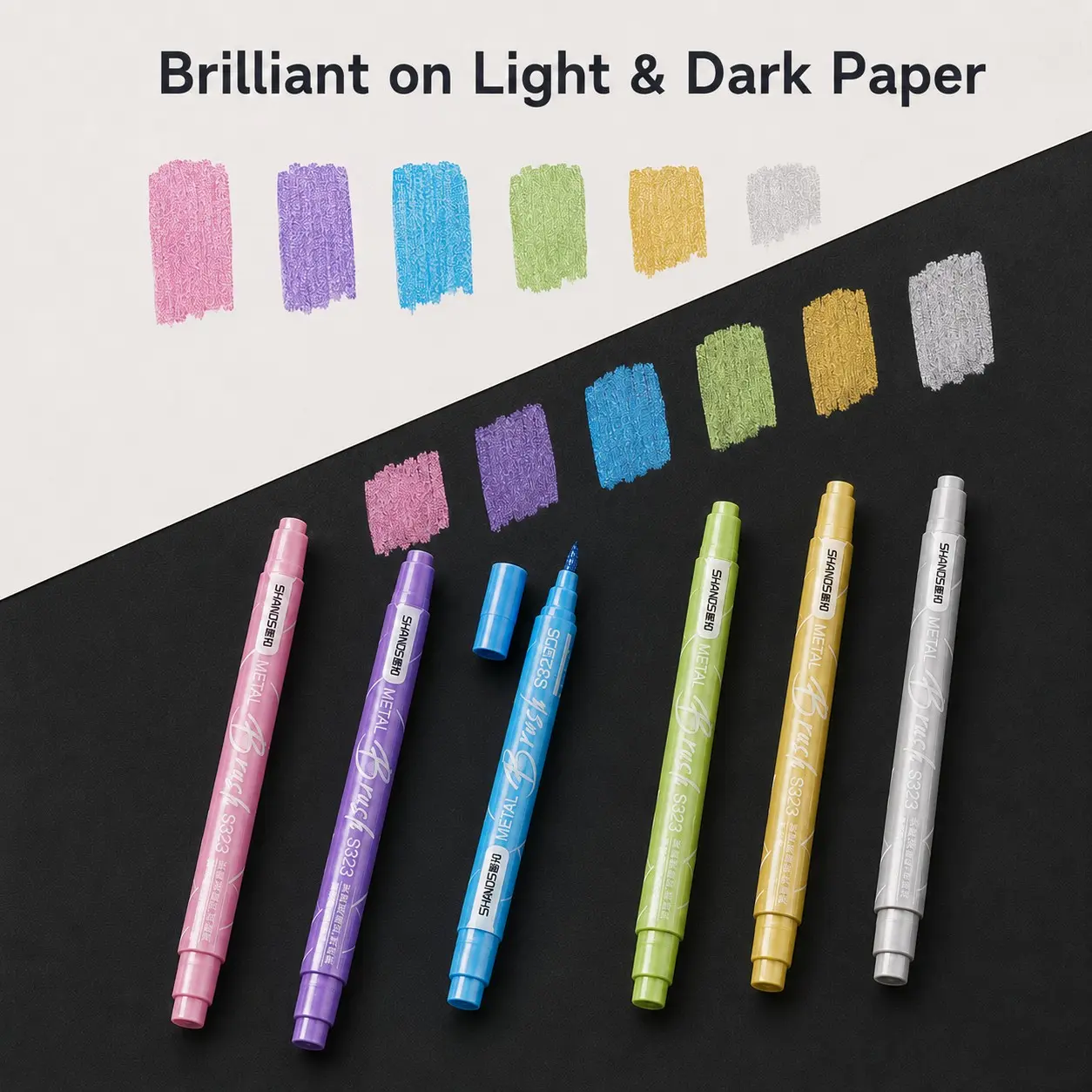 Halloween gifts  6 Colors Metallic Glitter Brush Marker Pens, Dual Tip Quick Dry Soft Tip Drawing Pens for Journal Students Art