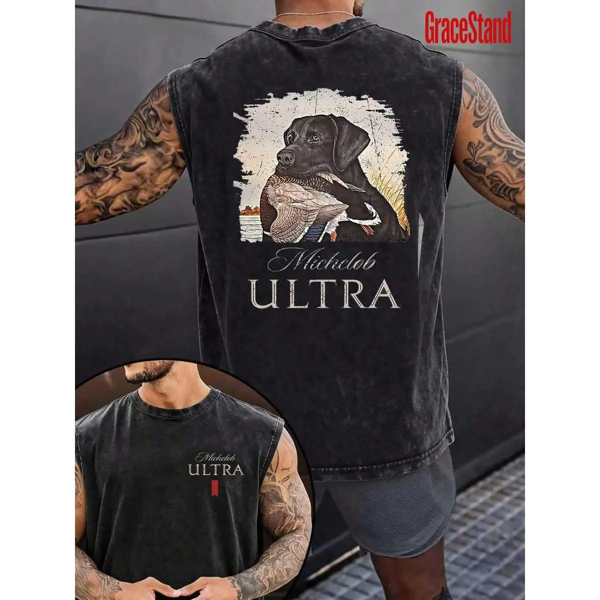 Men's Vintage Washed Unisex Loose Stretch Soft Short-Sleeved Sleeveless Vest - Michelob ULTRA Graphic Tshirt for Casual Streetwear Summer Tops