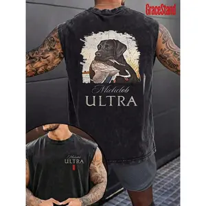 Men's Vintage Washed Short-Sleeved Vest - Michelob ULTRA Graphic Tees For Casual Streetwear, Vintage Washed, Casual Street Style, Summer Sleeveless Top