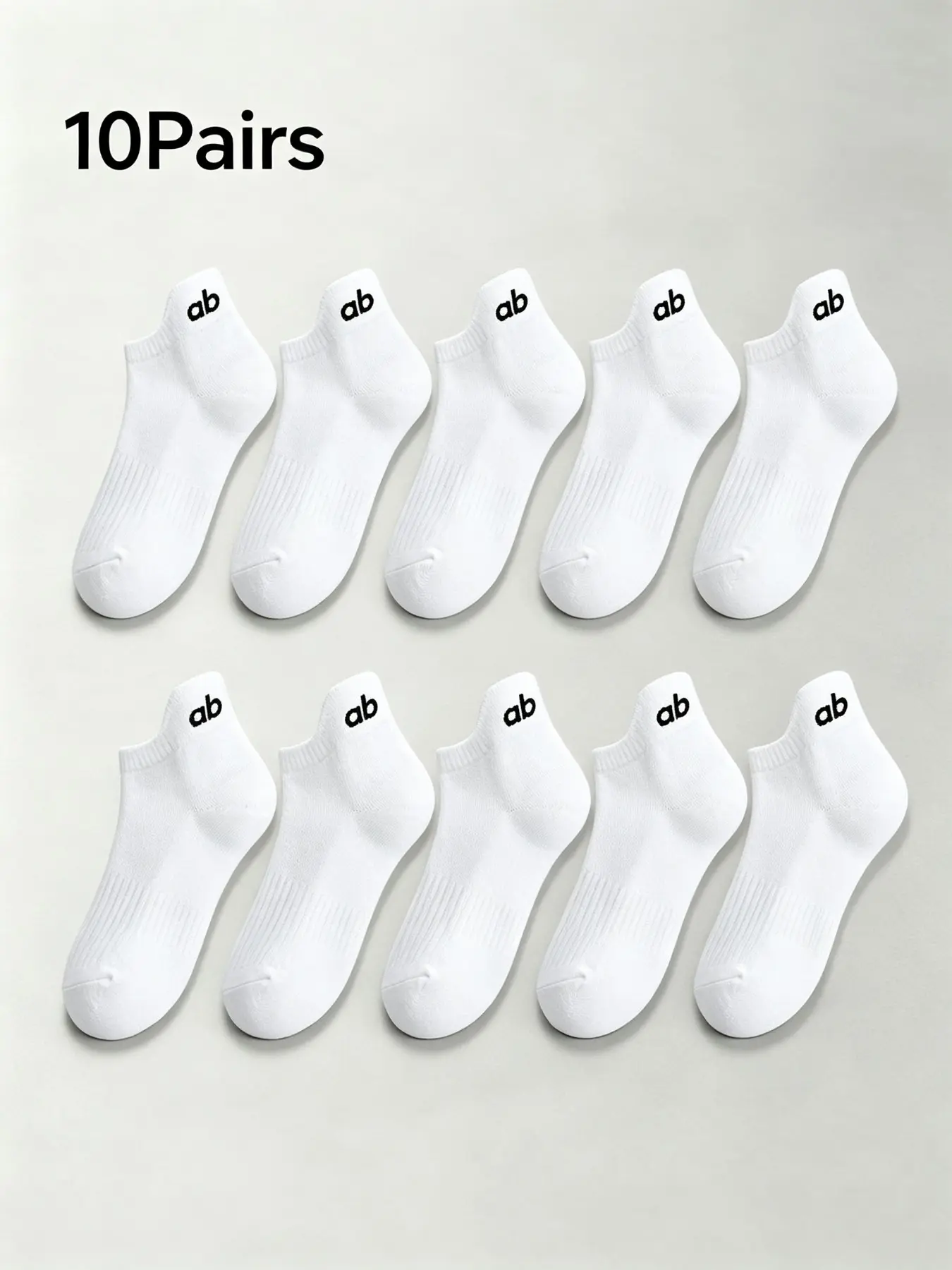 10 Pairs Plain Ab Letter Ribbed Ankle Socks, Breathable Low-Cut Short Socks, High Elastic Anti-Slip Casual Sports Socks for Men and Women
