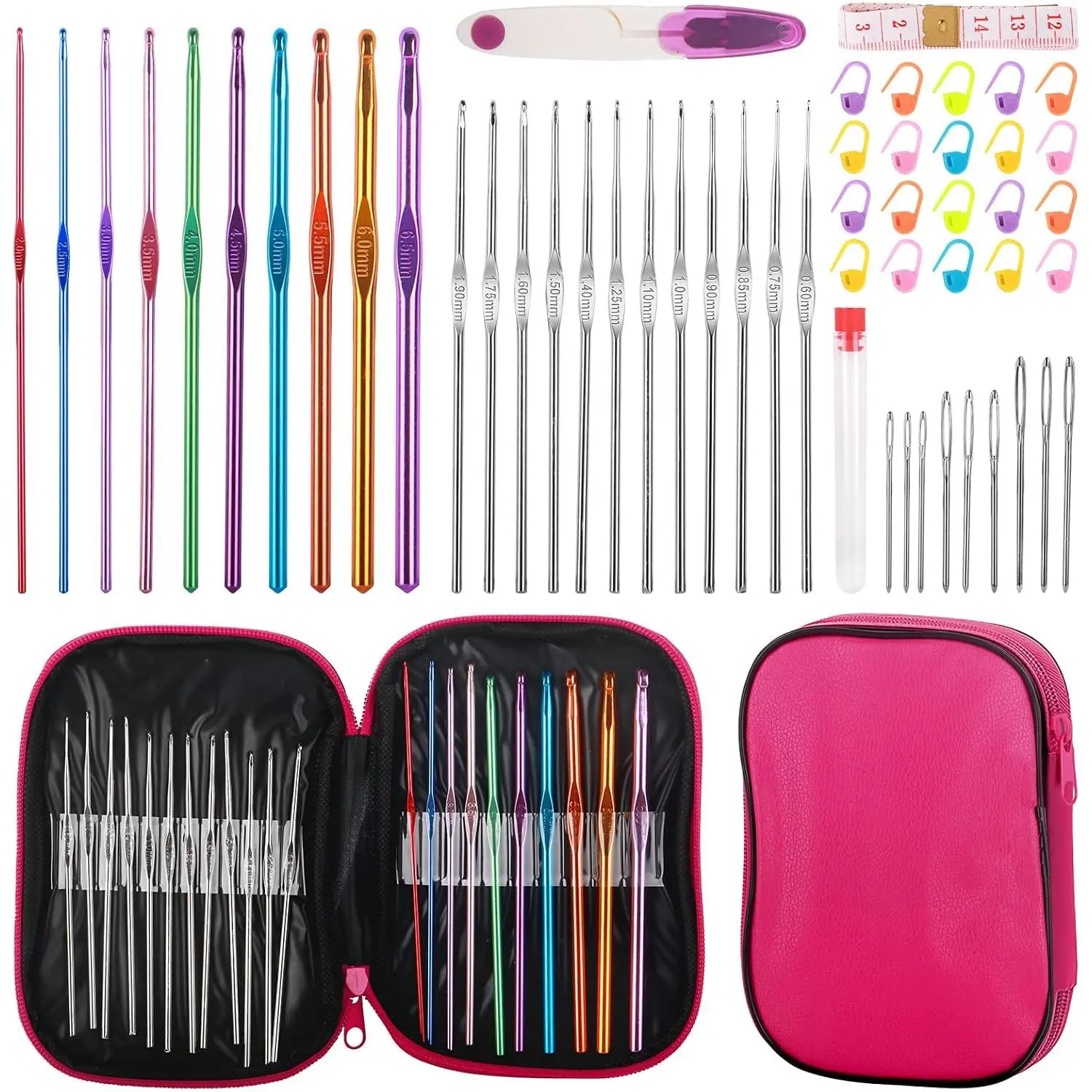 Crochet Hooks Set, 54 Pack Crochet  Set Crochet Kits for Beginners,  Crochet Hooks Kit with Storage Case, Knitting , Hand Craft Knitting Accessories for Crocheters