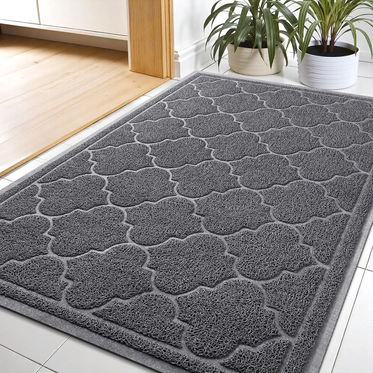 Door Mat Large 24x36 Inch Indoor Outdoor Doormat, Non-Slip Low-Profile Design Floor Mat, Durable  Dirt and Dust Front Door Welcome Mat for Entryway,Patio,Garage, Grey
