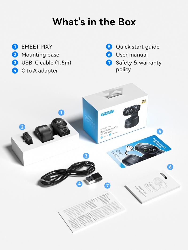 EMEET PIXY Dual-Camera AI-Powered PTZ Camera 4K for Gift, AI Tracking for Switch 2 camera, PDAF&AI Autofocus 0.2s, 1/2.55'' Sensor, 3 Mics, Privacy Mode, Gesture Control, 4K Webcam for Streaming/Gaming and OBS/Twitch/Switch 2, TikTokShopBlackFriday
