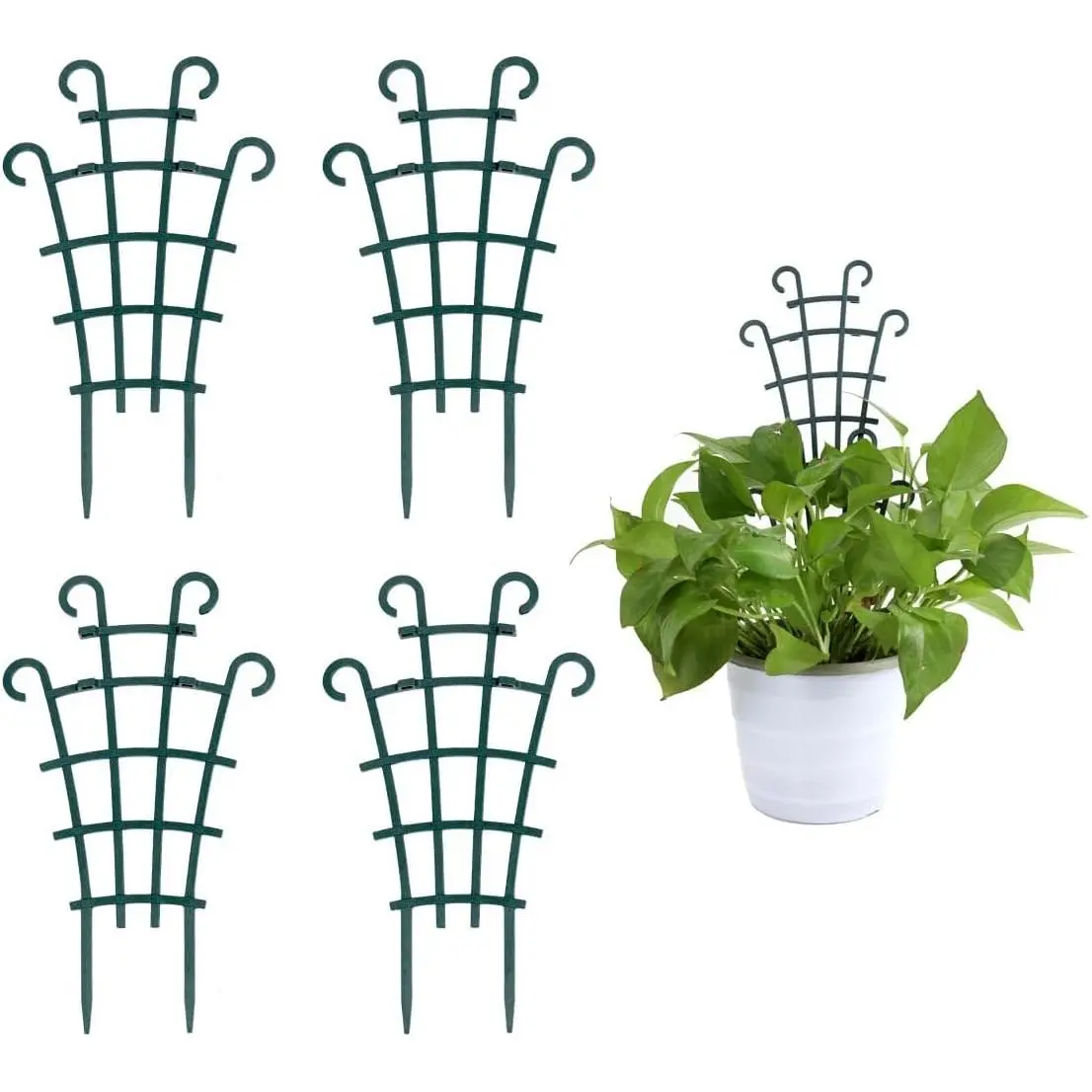 Trellis for Potted , 4 count Stackable Small Indoor  Trellis | Plastic Garden Trellis for Climbing  Outdoor, House  Trellis for Vine Ivy Hoya Flower  Support, Dark Green
