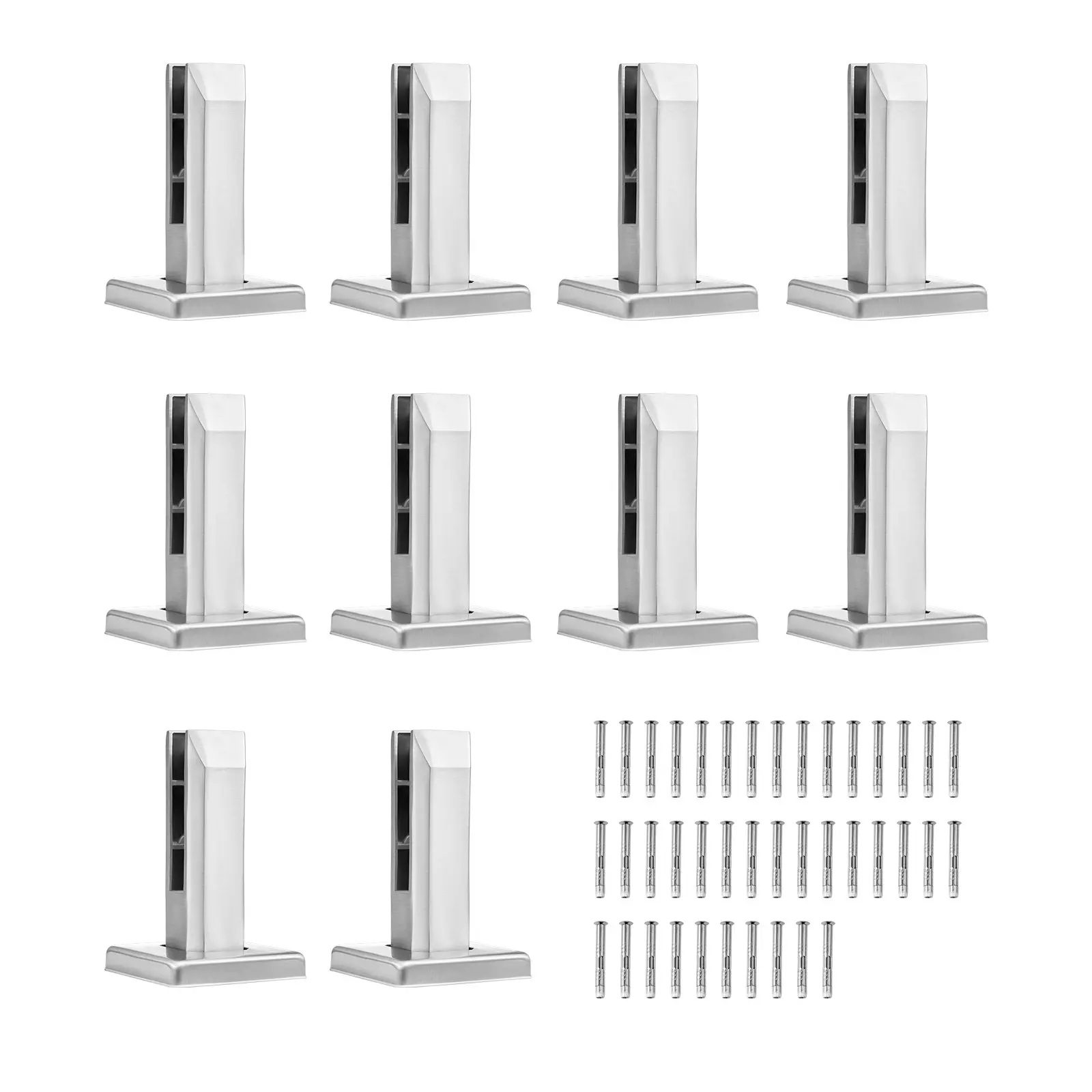 VEVOR Glass Clamp, 10 PCS Square Glass Railing Bracket for 0.31"-0.47" Tempered Glass, 304 Stainless Steel Glass Mounting Clamp, 0.12" Thick Glass Shelf Bracket for Balcony, Garden, Stair, Silver