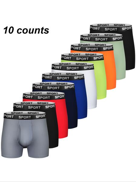 Men's Solid Color / Letter Tape Stretchy Boxer Briefs, Casual Comfy Slim Fit Breathable Moisture Absorption Opening Crotch Underwear for Daily Wear, Mens Underwear for All Seasons, Undergarments, Athleisure Menswear, Underwear Boxer Briefs