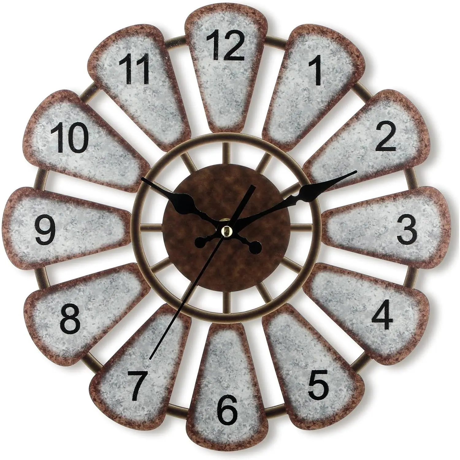 12 Inch Wooden Rustic Windmill Farmhouse Wall Clock Distressed Wood Farmhouse Decor Non Ticking Silent Battery Operated Clock for Home Living Room Kitchen Bedroom Wall Decor