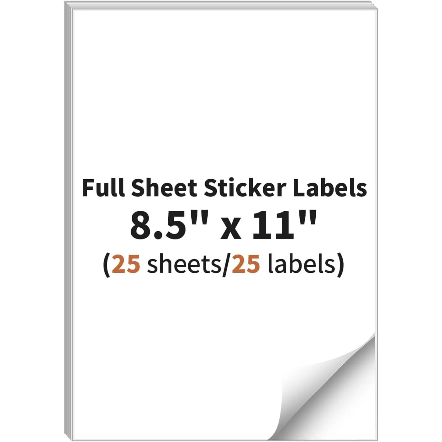 Full Sheet Sticker Labels, 8.5" x 11" Shipping Label - 25 Sheets, 25 Labels