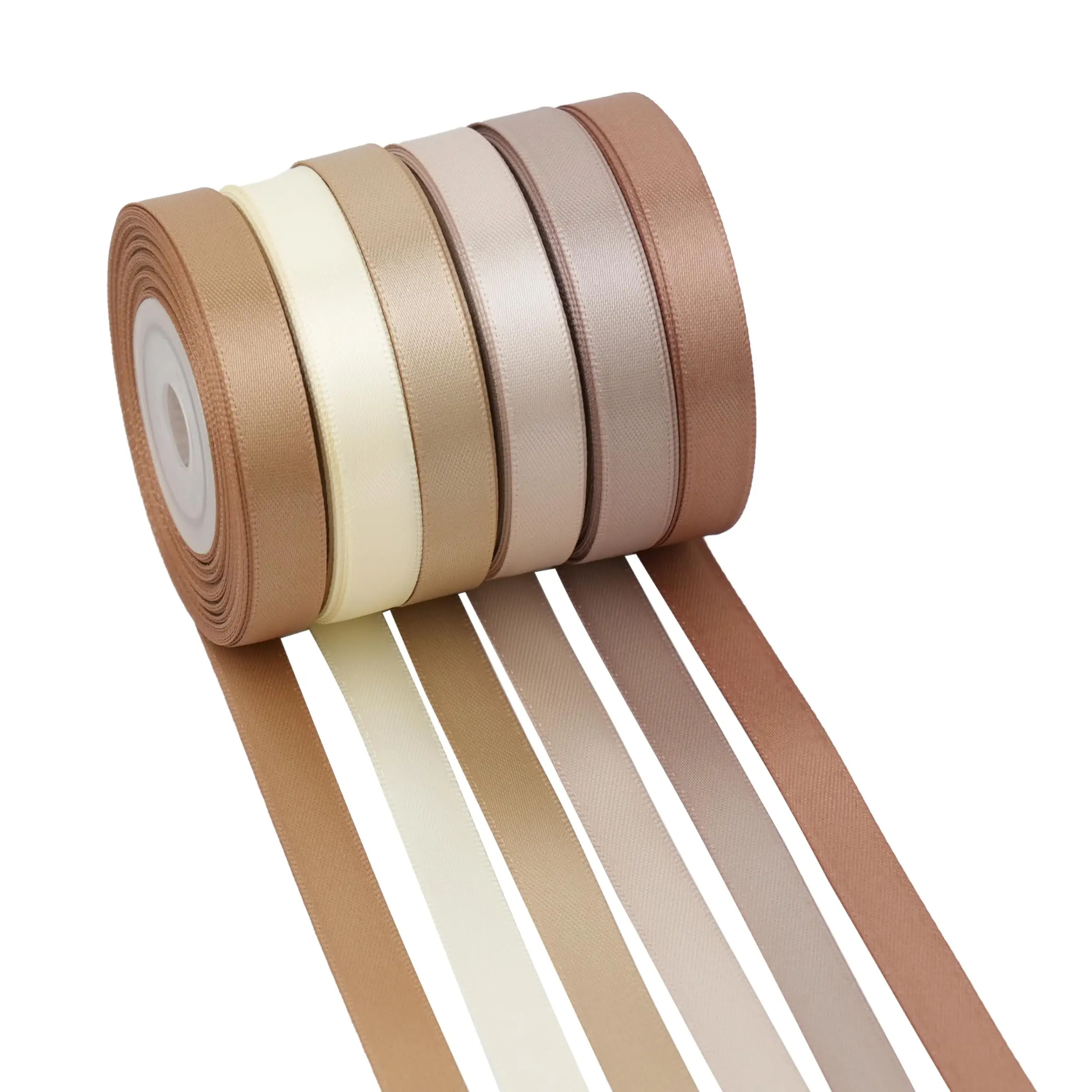 Champagne Gold Ribbon Set, 3/8 Inch Double-Sided Satin Ribbons, 6 Rolls, 120 Yards, Ideal for Crafts, Weddings, Baby Baptisms, Gift Wrapping, Invitations