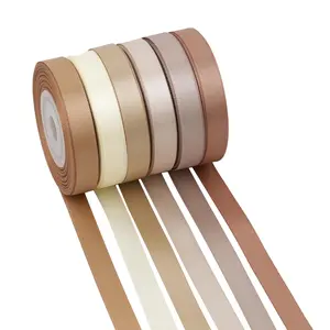 Champagne Gold Ribbon Set, 3/8 Inch Double-Sided Satin Ribbons, 6 Rolls, 120 Yards, Ideal for Crafts, Weddings, Baby Baptisms, Gift Wrapping, Invitations