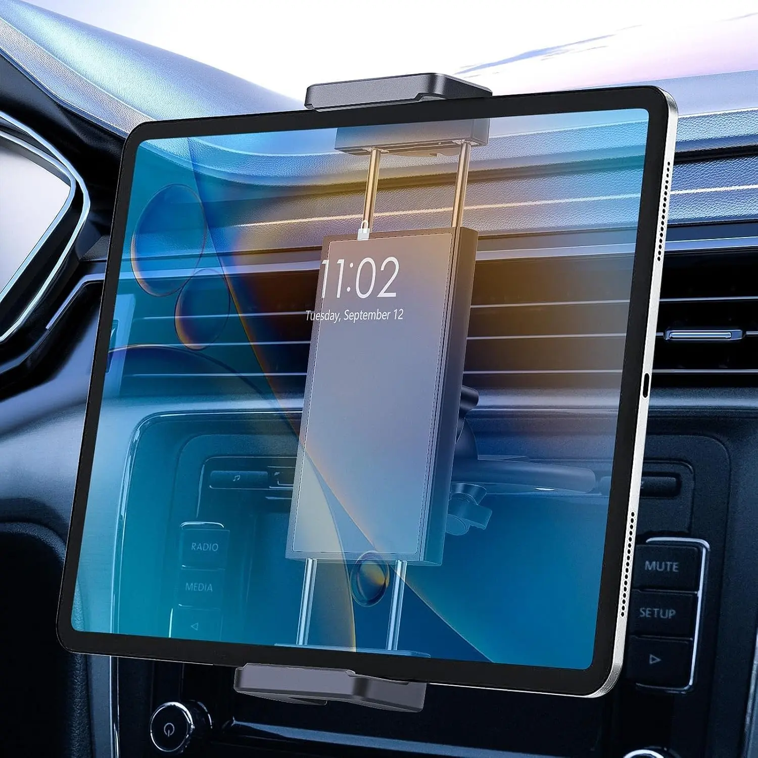 2-in-1 Synthetic CD Slot Mount, 360° Rotatable Car Holder for 4-11 in Tablets & Phones, Black