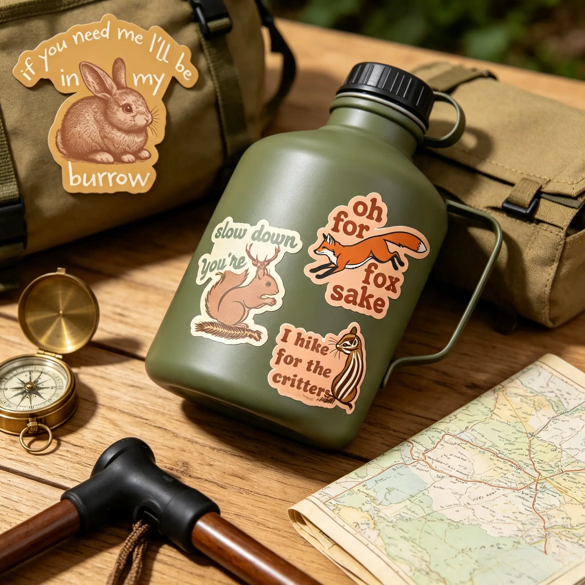 Vintage Forest Wildlife Animal Vinyl Sticker Pack, Retro Nature Hiking Camping Decals, Waterproof Stickers for Water Bottle Laptop Journal