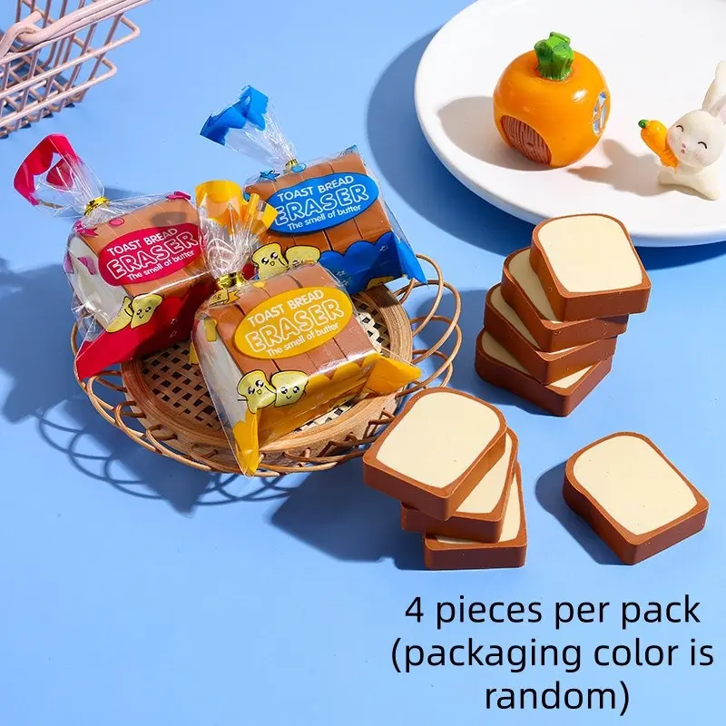 4-Pack Bread Erasers, Fun Creative Low-Residue Erasers, Perfect Back-To-School Gifts, Ideal for Return to School Season