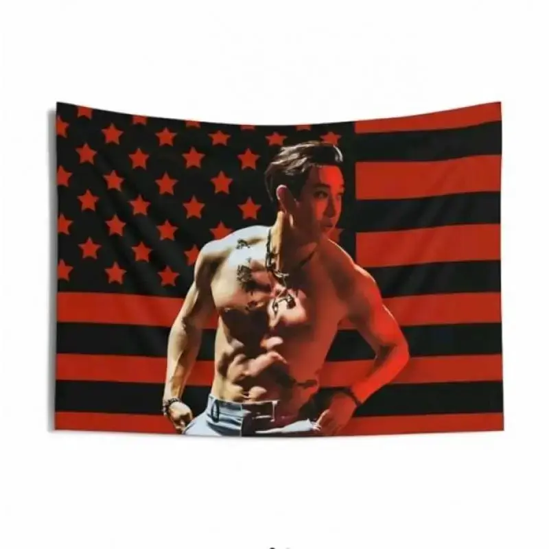 Skz Bang Chan Shirtless 3x5FT American Flag Tapestry - HD Prints, Vivid Colors, Custom Kpop Decor, Skz Dominate Tour Merch, Size-Specified Home Decor Gift for Stays (Birthday & Concert Use), Decoration