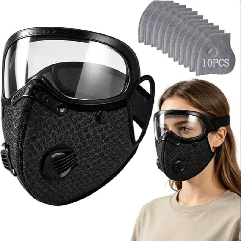 Reusable Carbon Filter Dust Mask with Adjustable Goggles, Anti-UV-5-Layer Filte with 10 Filters, Built for Woodworking Safety Gear, Protective Mask