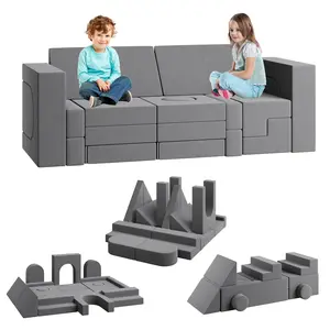 22-Piece Modular Kids Foam Block Play Couch, Convertible 2-Seat Soft Sofa Easy to Clean, Safe Educational Furniture Boosting Children Motor Skills